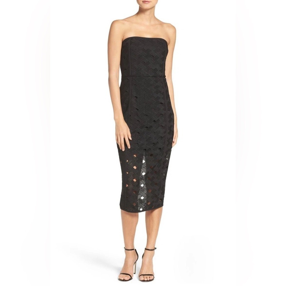 Misha Collection Strapless Black Cut-Out Midi Dress US 4 Cocktail